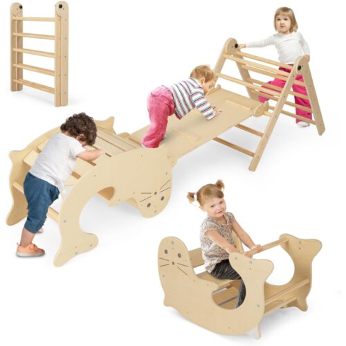 Igrače in hobi 7 v 1 plezalo s toboganom otroški leseni plezalni set (3+) Cene