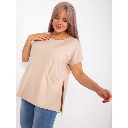 Fashion Hunters Lady's beige blouse plus size with pockets Slike