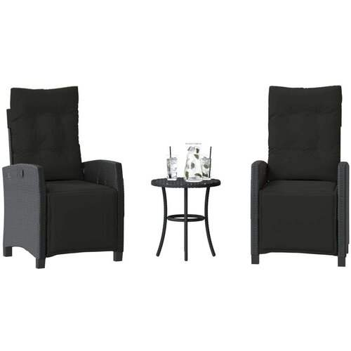  3-dijelni bistro set s jastucima crni od poliratana - Crna 1 Cijene