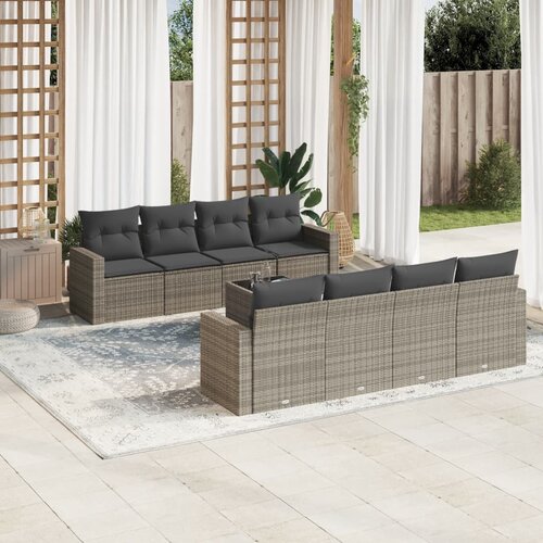 vidaXL 9-dijelni set vrtnih sofa od poliratana s jastucima sivi Cijene