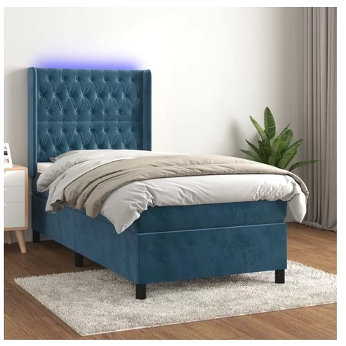 vidaXL Box spring postelja z vzmetnico LED temno modra 90x19