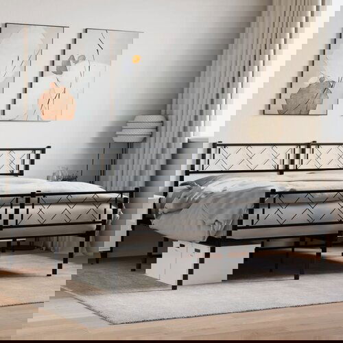  The Living Store Kovinski posteljni okvir z vzglavjem in vznožjem črn 120x190 cm - Kovinski Posteljni Okvir, (21448637) Slike