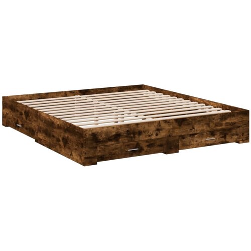 VidaXL Posteljni okvir s predali dimljen hrast 200x200 cm inž. les, (21128531) Slike