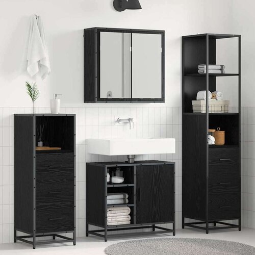 VidaXL set namje&amp;scaron;taja za kupaonicu 4 pcs crni hrast 65 x 33 x 60 cm Slike