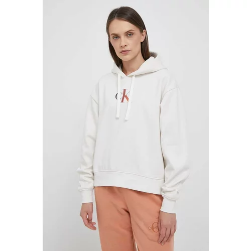 Calvin Klein Jeans Dukserica za žene, boja: bež, s kapuljačom, s tiskom