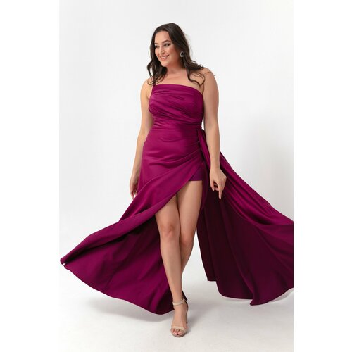 Lafaba Women's Plum One-Shoulder Plus Size Satin Evening Dress & Prom Dress Slike