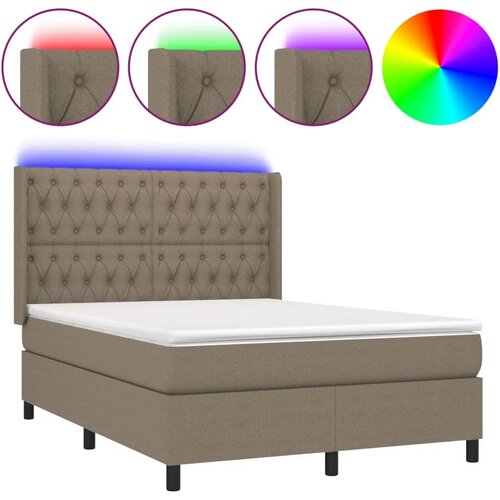  Krevet box spring s madracem LED smeđesivi 140x190 cm tkanina Slike