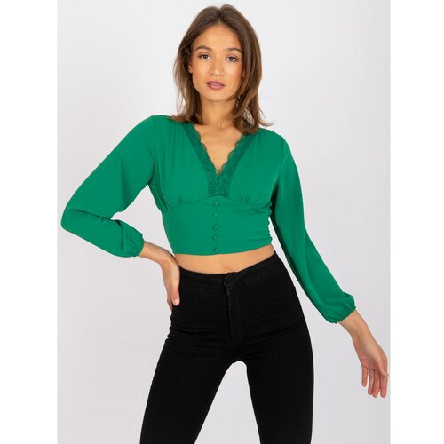 Fashion Hunters Agathe green V-neck blouse Slike