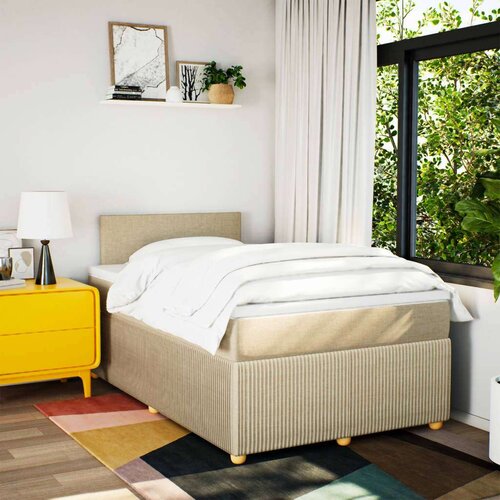 vidaXL Box spring postelja z vzmetnico krem 120x190 cm blago, (21308424) Cene