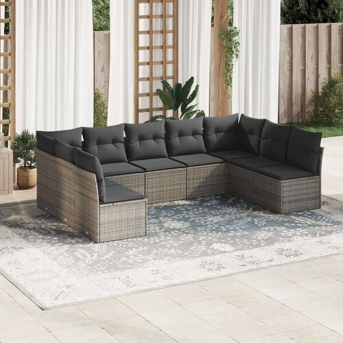  9-dijelni set vrtnih sofa od poliratana s jastucima sivi Slike