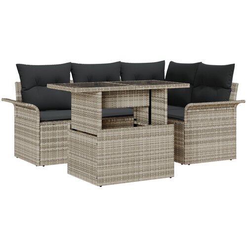 VidaXL 5-dijelni set vrtnih sofa s jastuсima svjetlosivi poli ratan, 2-sjedala vrtna sofa s pohranom i jastuком svjetlosivi poli ratan Slike