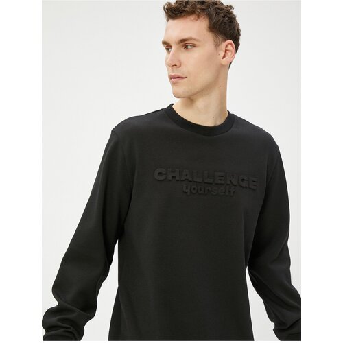 Koton Embroidered Motto Sweater Crew Neck Textured Cene