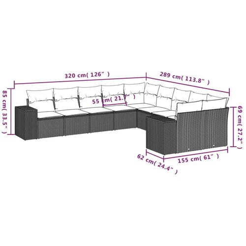 VidaXL 10-dijelni set vrtnih sofa od poliratana s jastucima sivi Slike