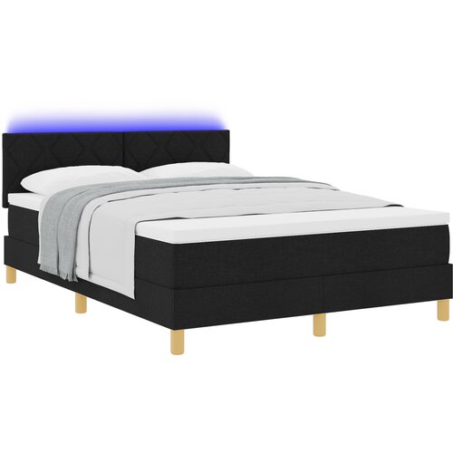 vidaXL Postelja s škatlo z vzmetnico in LED Črna 160x200 cm Tkanina, (22083056) Cene