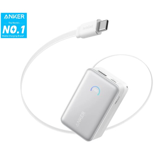 Anker Nano 10000mAh, 45W, sa ugrađenim USB-C kablom na izvlačenje, Power Bank beli Slike