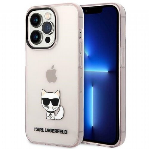 Karl Lagerfeld Originalen ovitek KLHCP14SCTTRI za&amp;scaron;čita ovitek za iPhone 14 6.1 prozorno roza - Choupette Logo Slike
