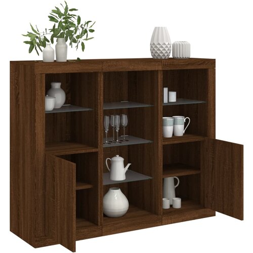 The Living Store Komoda z LED diodami 3 kosi rjavi hrast inženirski les - Komoda, (21657618) Cene