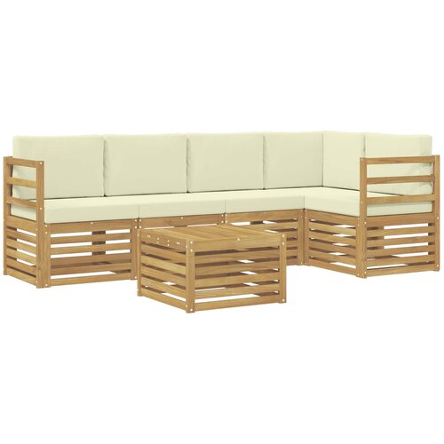 vidaXL Kotna sedežna garnitura 6 pcs Bela in krem Masiven les akacije, (5000283736) Cene
