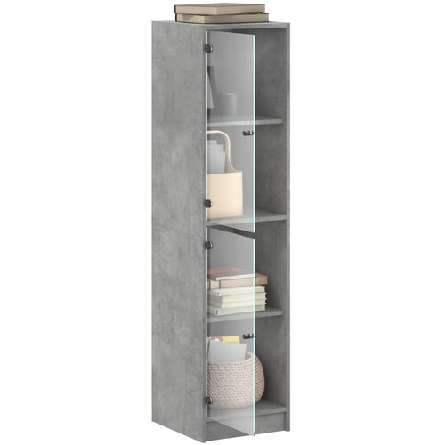  Visoka komoda sa staklenim vratima boja betona 35 x 37 x 142 cm Slike