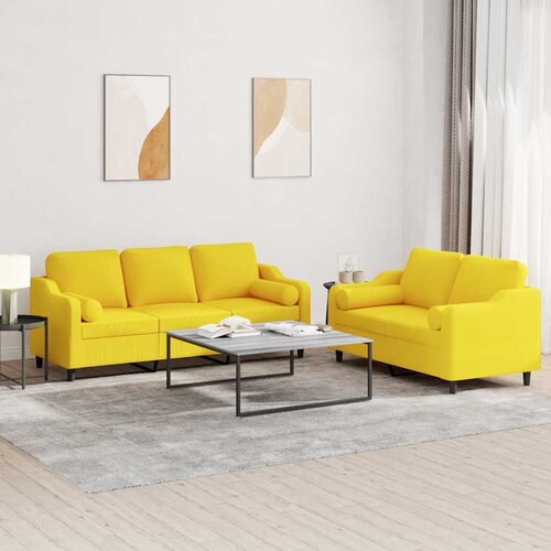  2-dijelni set sofa s jastucima svjetložuti od tkanine Cene