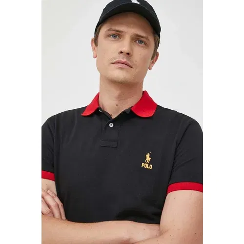 Polo Ralph Lauren Bombažen polo črna barva