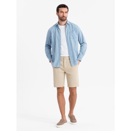 Ombre Men's SLIM FIT short shorts in structured melange knit - black Cene