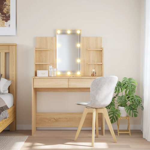 VidaXL Toaletna mizica z LED lučkami sonoma hrast 96x40x142 cm Slike