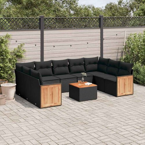  10-dijelni set vrtnih sofa s jastucima crni od poliratana Cijene