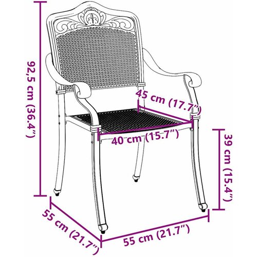  Vrtna stolica 2 pcs Crna 55 x 55 x 92,5cm Aluminij Slike