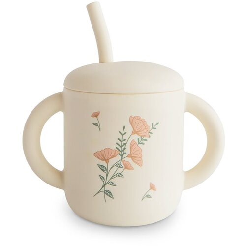 Mushie Silicone Training Cup Pink Flowers skodelica s slamico 170 ml Cene