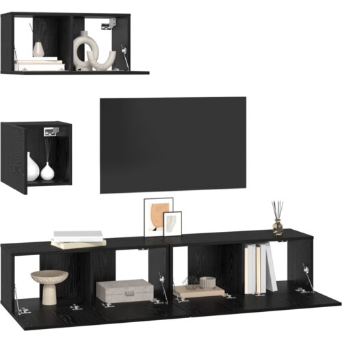vidaXL Set TV jedinica Ostalo s pohranom s vratima 4 pcs Crni hrast 80 x 30 x 30 cm Cijene