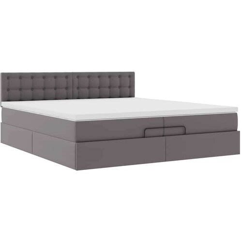 VidaXL otomanski okvir kreveta s madracima sivi 200x200cm umjetna koža Slike
