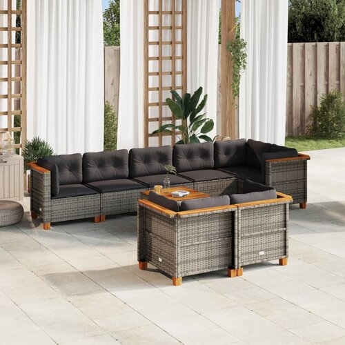vidaXL 9-dijelni set vrtnih sofa od poliratana s jastucima sivi Cijene
