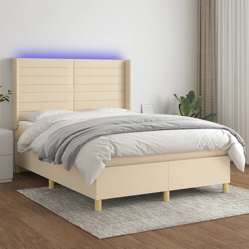  Krevet box spring s madracem LED krem 140x200 cm od tkanine Cijene