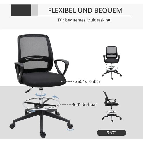  Ergonomska uredska okretna stolica s naslonima za ruke i mrežastom presvlakom crna Slike