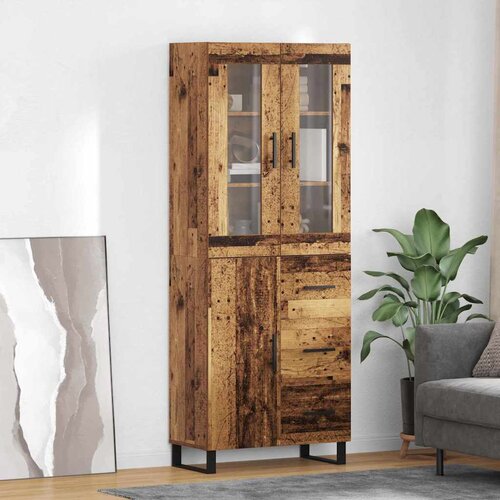 vidaXL Highboard s ladicama 2 pcs Staro drvo Inženjerska drva i staklo Cene