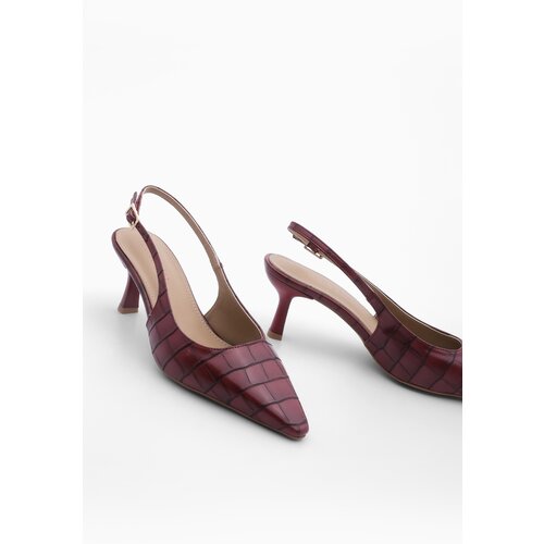 Marjin Women's Stiletto Pointed Toe Open Back Thin Heel Heel Shoes Fanle Burgundy Croco Cene