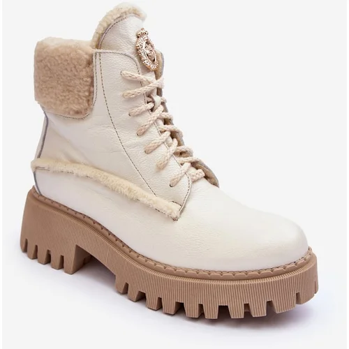 Zazoo Women's Leather Trapper Boots Cream Vergo