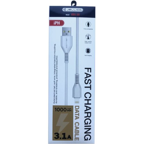 Jellico Podatkovni kabel KDS-30 (Fast Charge) 3,1A vhod Lightning na USB-A 1m, bel, (21230506) Slike