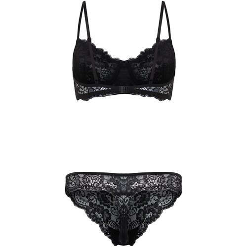 Trendyol Black Underwire Lace Bra -Panties Set Cene