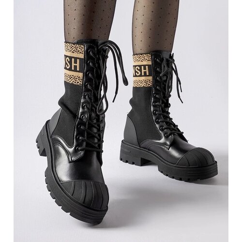 Gemre Black sock boots with brown lettering Daria Cene