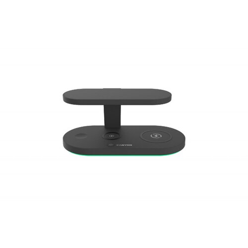 Canyon WS-501 5in1 wireless charger, with uv sterilizer, with touch button for running water light, input QC36W or PD30W, output 15W/10W/7.5W/5W, usb-a 10W(max), type c to usb-a cable length 1.2m, 188*90*81mm, 0.249Kg, black Cene