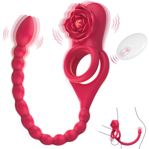 SuperLove Dual Penis Ring with Anal Stimulator & Remote Control Red Cijene
