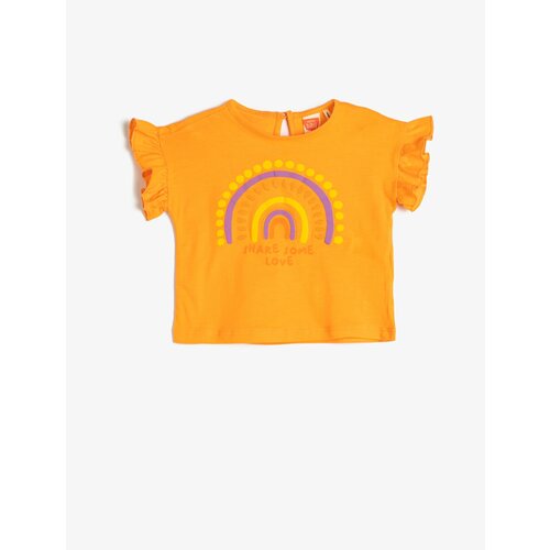 Koton T-Shirt Frilly Short Sleeve Crew Neck Cotton Rainbow Printed Slike