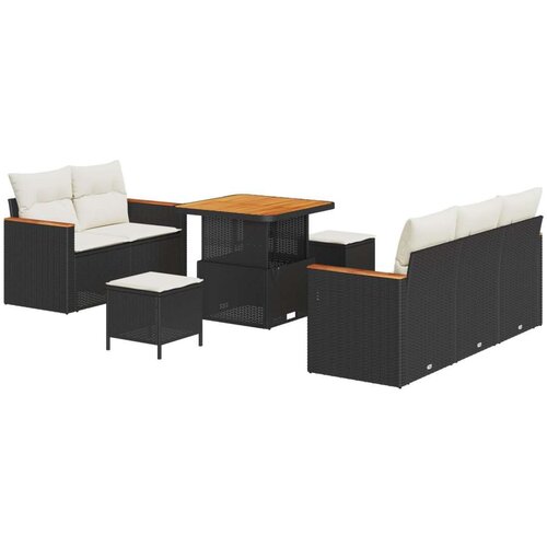  8-dijelni Vrtni Sofa Set s Jastucima Crni Poli Ratan Akacija 3-dijelni Vrtni Trpezarijski Set s Jastucima Crni Poli Ratan Akaci Cene