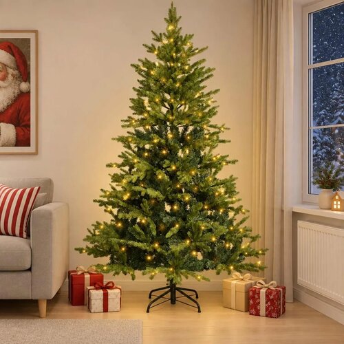  Umjetno božićno drvce s nogom 180 cm 300 LED lampica - Zelena 180 cm s LED svjetlima Cene