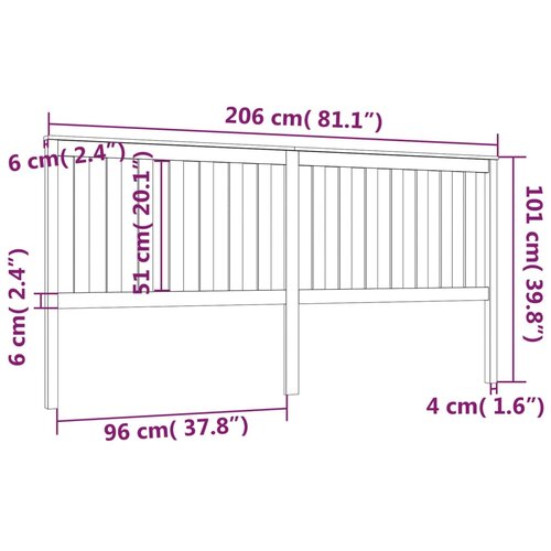 Uzglavlje za krevet crno 206 x 6 x 101 cm od masivne borovine Slike