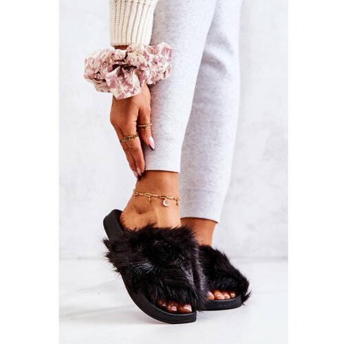 Kesi Slippers With Fur Rubber Black Pollie Slike