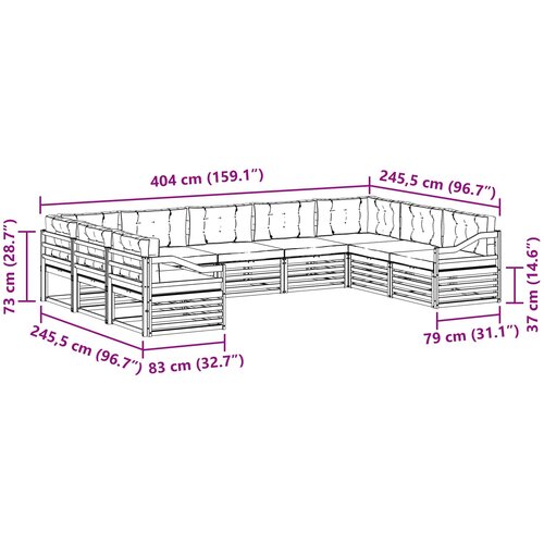  Set vanjskih sofa 9 kom. Prirodna i svijetlo siva 404 x 245,5 x 73 cm Slike