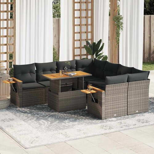 VidaXL 9-dijelni set vrtnih sofa poliratan i bagrem s jastucima sivi Slike